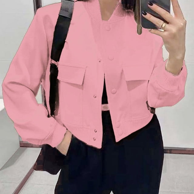 RXIRUCGD Women's New Fashion Comfortable Versatile Fashion Single Breasted Solid Color Jacket, Pink, Size: M