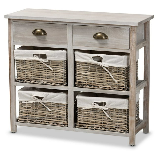 Baxton Studio Vella Unité de Rangement en Bois Gris avec 2 Tiroirs et Paniers
