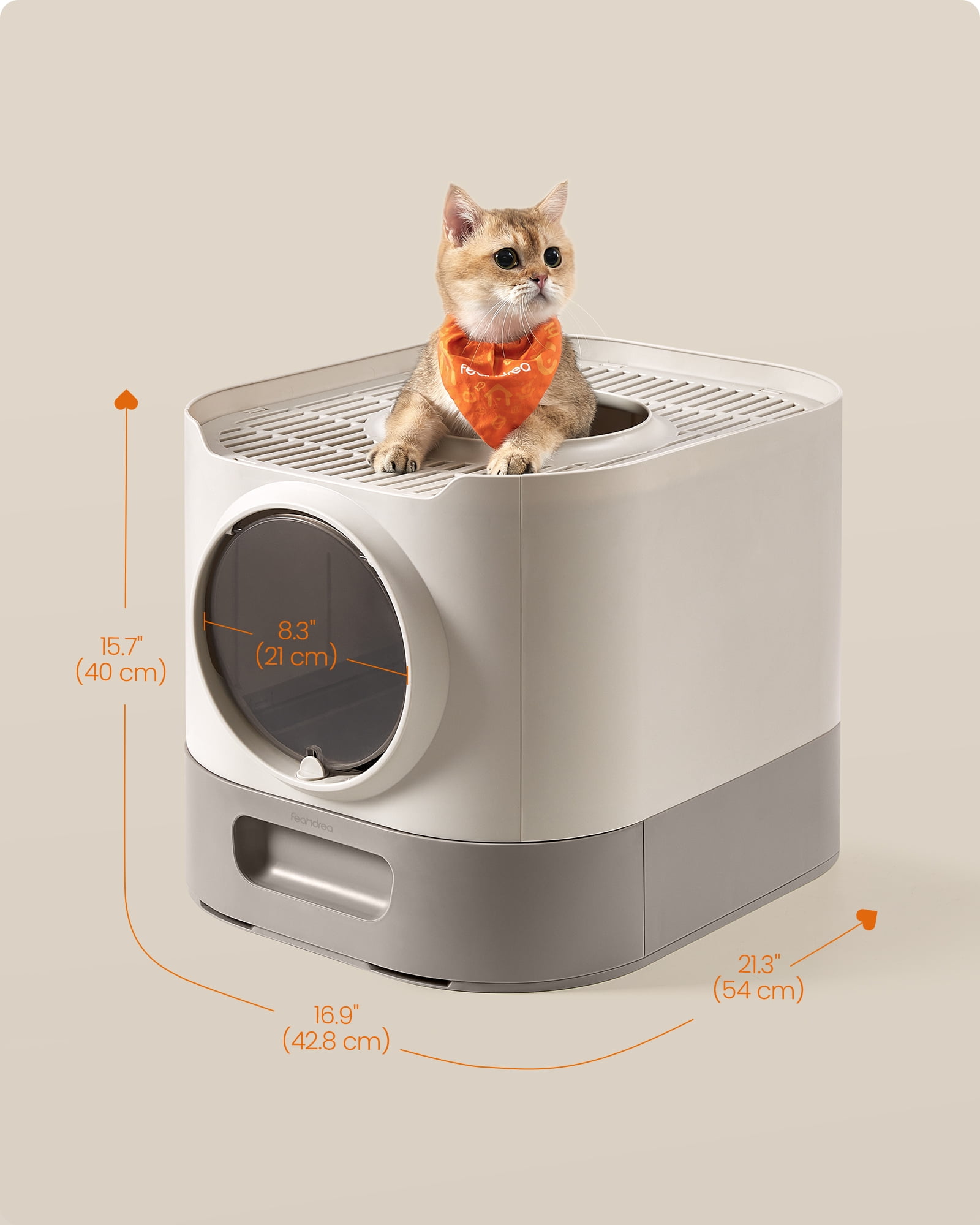 XL Enclosed Cat Litter Box with Slide-Out Tray, Includes Scoop & Brush, Anti-Tracking Design, Oatmeal & Warm Gray