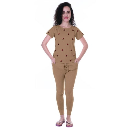 

Moomaya Nightwear Set Watermelon Embroidery Slimfit Pyjamas Sleepwear 2 Pcs Set