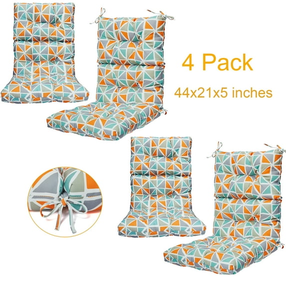 YouLoveIt 4 Pack High Back Chair Cushion Thick Seat Cushion Garden Home Office Chair Padded Outdoor Patio Seat Cushion for Patio Garden Decor with Ties, 44"x21"x 5"