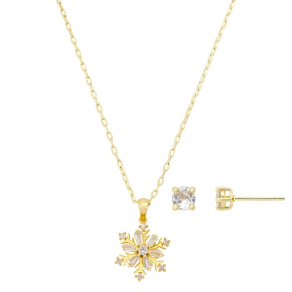 Believe by Brilliance Women's 14Kt Gold Flash Plated Cubic Zirconia Snowflake Necklace and Earring Set