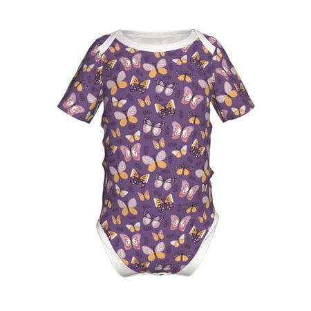 

Junzan Butterflies And Floral Print Short-Sleeve Baby Climbing Clothes Bodysuits for Infant One-Piece for Baby Boys & Girls Baby Clothes Baby Romper with Snap Closure-12 Months