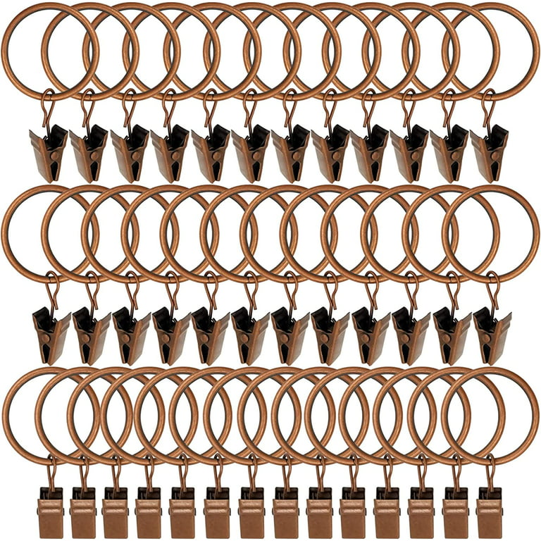 40 Pack Antique Copper Curtain Rings with Clips, Curtain Hooks Hangers Clip  Rings for Hanging Drapes Bows Hat, Drapery Rings 1.26 in I D, Fits up to 1