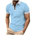 thumbnail image 2 of SEAOPEN Men's Quarter Zip Shirts Contrast Collar Knit Golf Shirt Short Sleeve Tops Today Light Blue,3XL, 2 of 6
