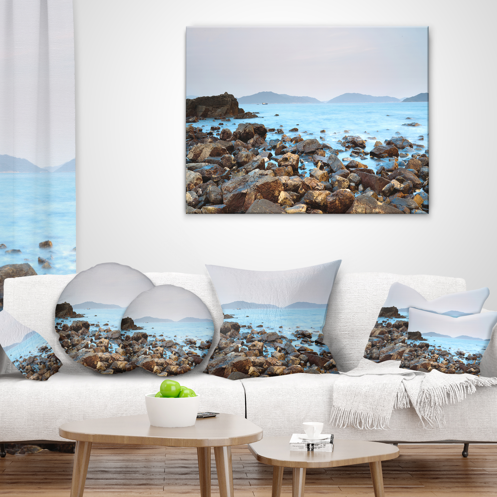Designart Stones on Shore of Port Shelter HK - Seashore Throw Pillow - 12x20