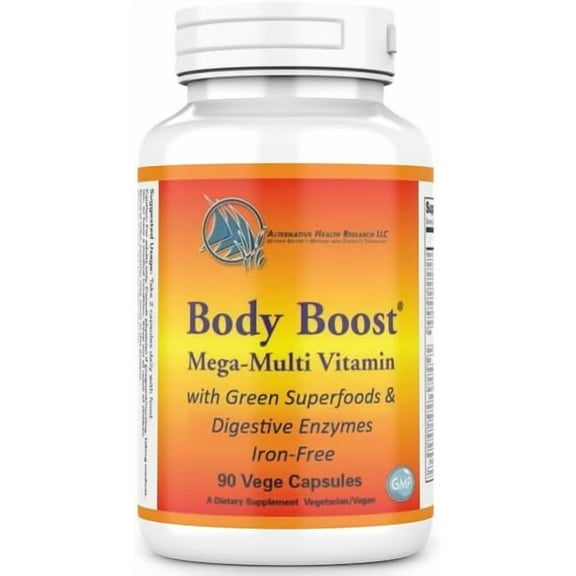 Body Boost® by Alternative Health Research:  Iron-Free Mega Multivitamin and Mineral Supplement with Green Superfoods and Digestive Enzymes