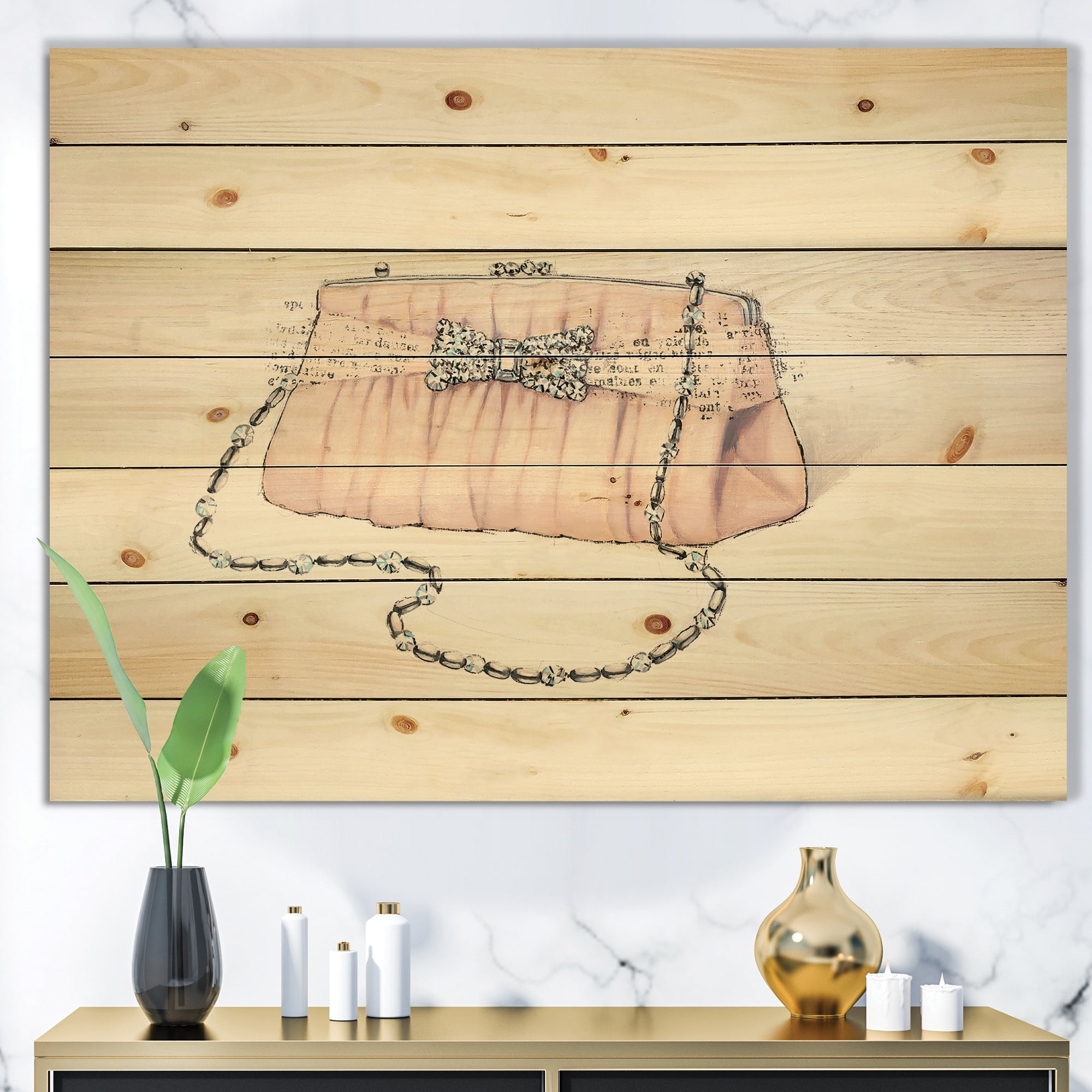 Designart 'Glamorous Diamond Sparkle Purse II' Fashion Print on Natural Pine Wood