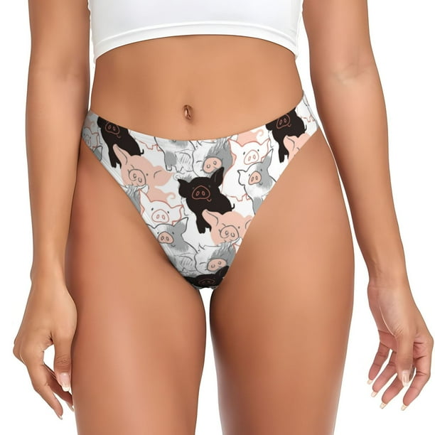 Fotbe Pigs Tanga Sin Costuras para Mujer con Estampado – Panties Invisibles, Transpirables y Cómodos para Uso Diario-Large