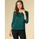 thumbnail image 2 of Blusa de satén para mujer Camisas informales sólidas con cuello en V de manga 3/4 Azul verde L, 2 of 6