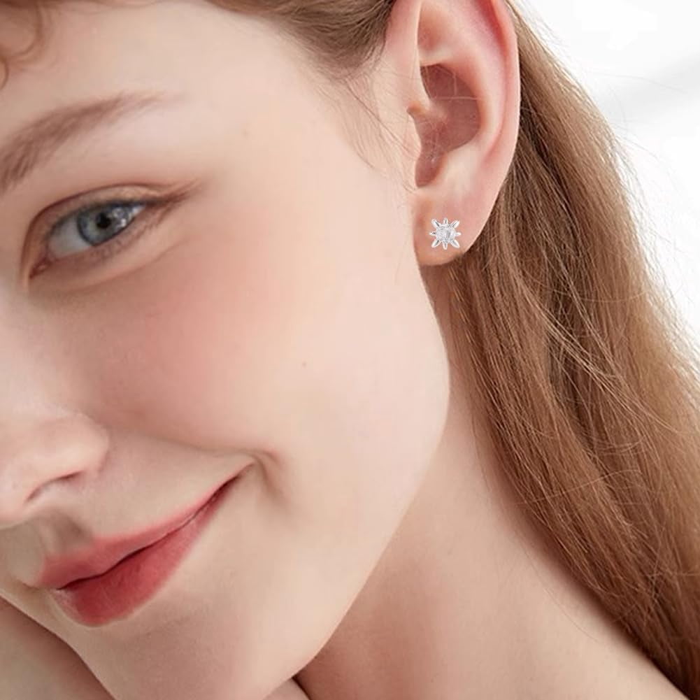 4Pcs North Star Earrings 925 Sterling Silver Star Cubic Zirconia Stud Earrings with Screw Ball Backs Tiny 5 x 5mm Clear