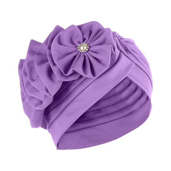 IROINNID Women's Solid Floral India Muslim Ruffle Head Scarf Wraps Turbans Beanie Cap Head-wraps,Purple