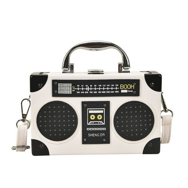 Bolso bandolera vintage único con forma de radio para mujer, con cierre de clip y bandolera.