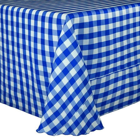 

Ultimate Textile (2 Pack) 60 x 120-Inch Oval Polyester Gingham Checkered Tablecloth - for Picnic Outdoor or Indoor Party use Royal and White