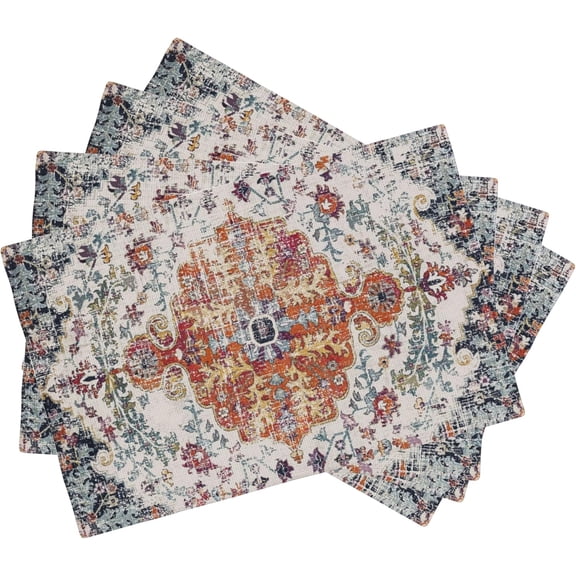 Vintage Beautiful Geometric Placemats Set of 4,Boho Carpet Placemats for Dining Table,Heat Resistant Stain Resistant Wipeable Table Mats for Kitchen Dining Holiday Party Home Decor,12x18 Inch