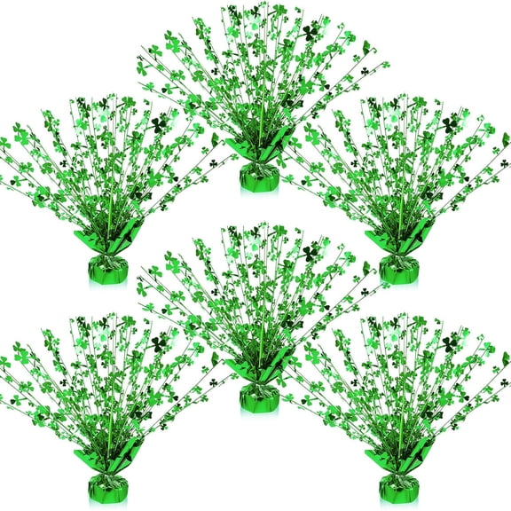 6 Pcs Shamrock Gleam Centerpiece Green Foil Spray Centerpiece Metallic Table Gleam Accessory for St. Patrick's Day Saint Patty's Day Party Favor