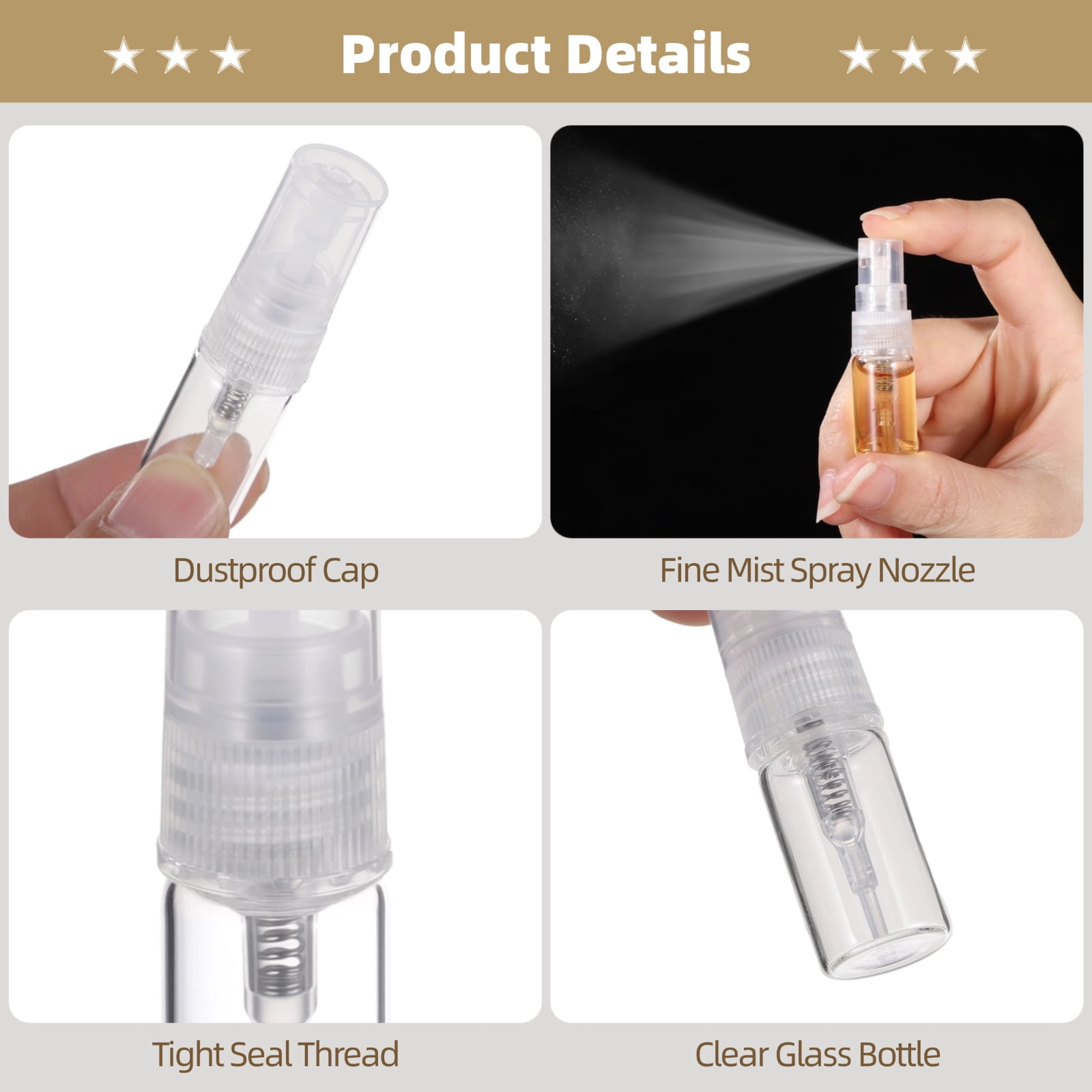 200PCS 2ml Spray Bottles, Mini Clear Glass Perfume Bottles, Portable Refillable Spray Containers, Fine Mist Spray Empty Essential Oil Spray Bottles, Fragrance Sample Atomizer for Home Travel