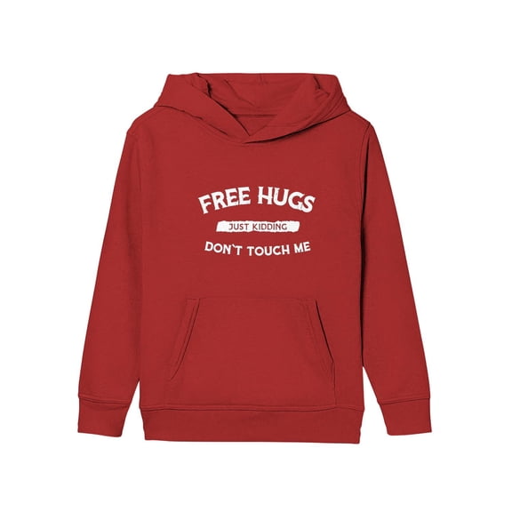 Free Hugs Just Kidding Don't Touch Me Funny Gift Pullover Hoodie Red Child Boys Hoodie