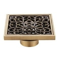 thumbnail image 1 of Elegante desagüe de piso tallado con flores de ratán, desagüe de latón de estilo antiguo con resorte de gravedad para sellado automático, perfecto para baños, cocinas y garajes, 1 of 5