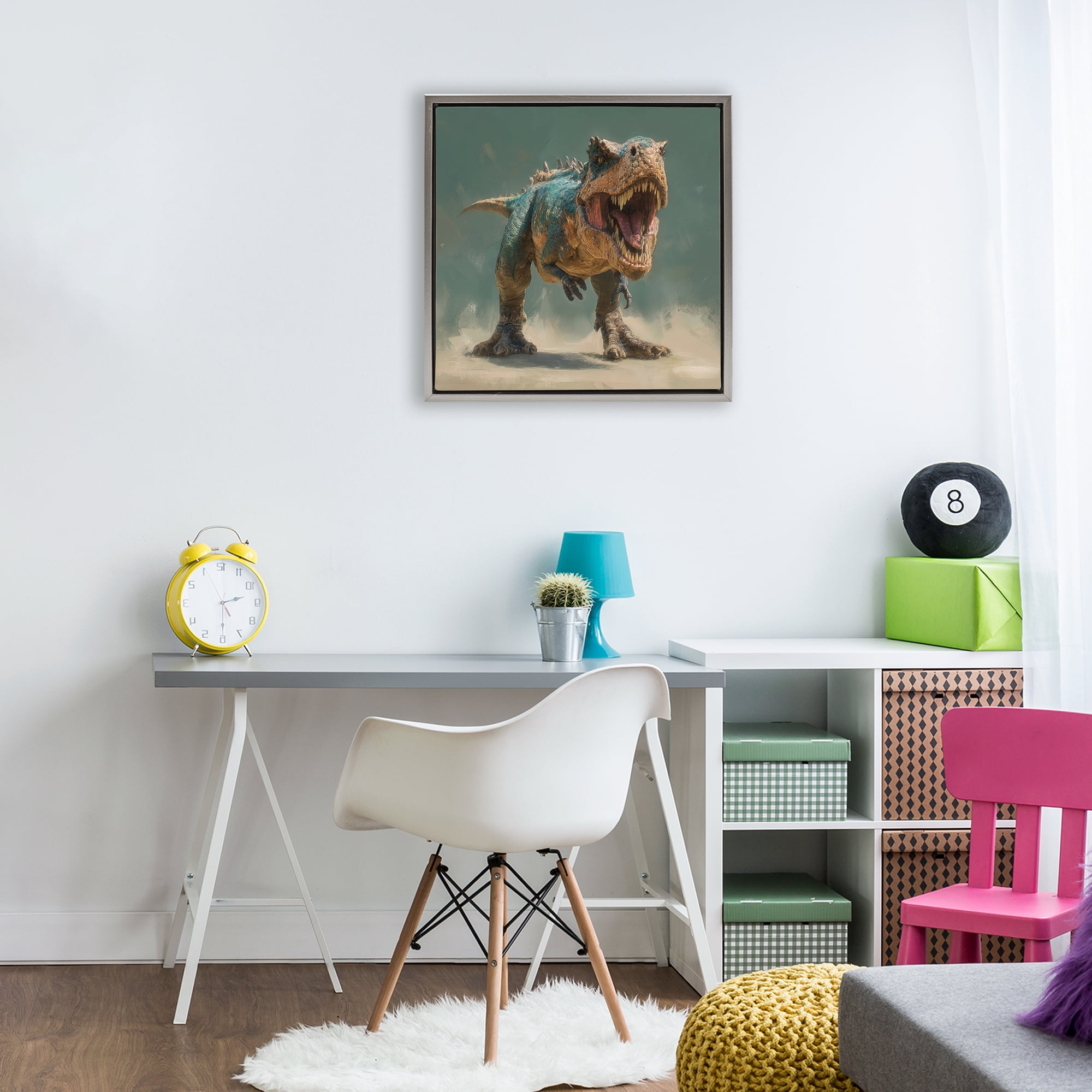 Stupell Industries Roaring T-Rex in Green Gray Framed Floater Canvas Wall Art, design by Wumples