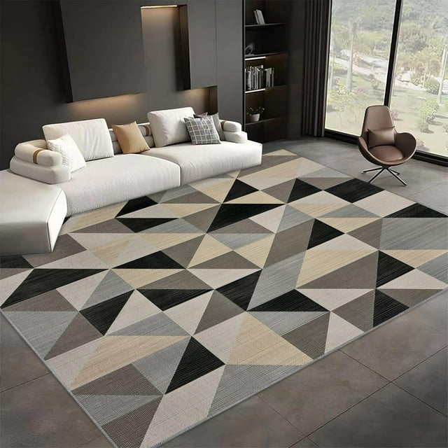 Area Rugs for Living Room 4x6 ft Geometry Three Angular Plaid Washable Area Rug, Non Slip Floor Carpet, Ultra Soft Low Pile Rugs, for Bedroom, Dining Room, Office, Home Decor Rug