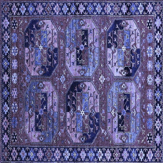 Ahgly Company Machine Washable Indoor Square Oriental Blue Industrial Area Rugs, 3' Square