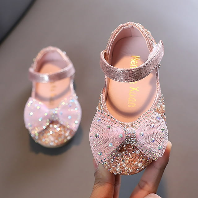 aDJFDGT Girls Platform Sandals Fashion Spring and Summer Girls Sandals Dress Performance Dance Shoes Mesh Pearl Rhinestone Bow Elegant Style