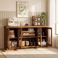 thumbnail image 4 of LAUSAINT HOME 66'' Large Sideboard Buffet Cabinet with Storage, Kitchen Storage with Glass Doors & Adjustable Shelves, Accent Farmhouse Wood Coffee Bar Table for Kitchen, Living Room, 4 of 9