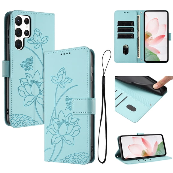 Allytechgroup for Samsung Galaxy S22 Ultra Flip Wallet Case, PU Leather Protective Case Cover with Credit Card Slot & Cash Slot Shock-Absorbent TPU Anti-Scratch Bumper for Women Girls, Green
