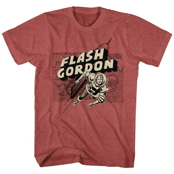 Flash Gordon Map/Rocket/Flash Red Heather Adult T-Shirt 5Xl