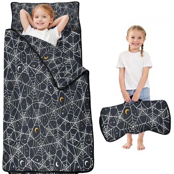 Spider Web Halloween Pattern Toddler Nap Mats for Kids Preschool,50"x20" Sleeping Mat Bag or Kids,Toddler Sleeping Bag,Toddler Nap Mat or Daycare