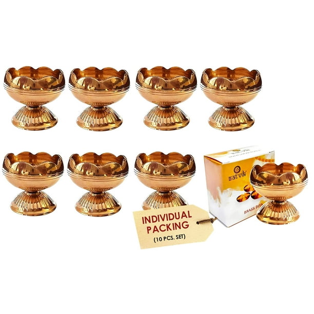 Set Diya SATVIK de latón para decoración de Diwali, 10 piezas