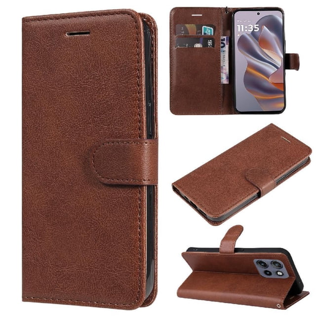 Wallet Case for Motorola Edge 50 Neo Flip Cover with Card Slots, Magnetic Stand & Strap Brown