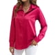 thumbnail image 1 of Blusas de Satén para Mujer, Camisas de Seda con Botones, Blusas Informales de Larga para Negocios Rosa Roja M, 1 of 7