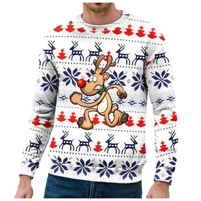 Chandail à Capuche Sans Capuche pour Hommes Hiver Chaud Col Rond Chandail Imprimé Flocon de Neige Père Noël Décontracté Confortable Doux