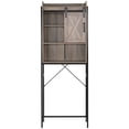 thumbnail image 5 of Hassch Vintage Bathroom Space Saver, Freestanding Over-The-Toilet Storage Cabinet with Sliding Barn Door, Open Shelf, Metal Frame, Retro Gray, 5 of 9