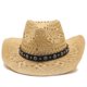 thumbnail image 5 of Qarigey Sombrero de paja de vaquero para mujer, gorra de protección solar de ala ancha para la playa, Sombrero hueco para exteriores, Type1 NO1, 5 of 6