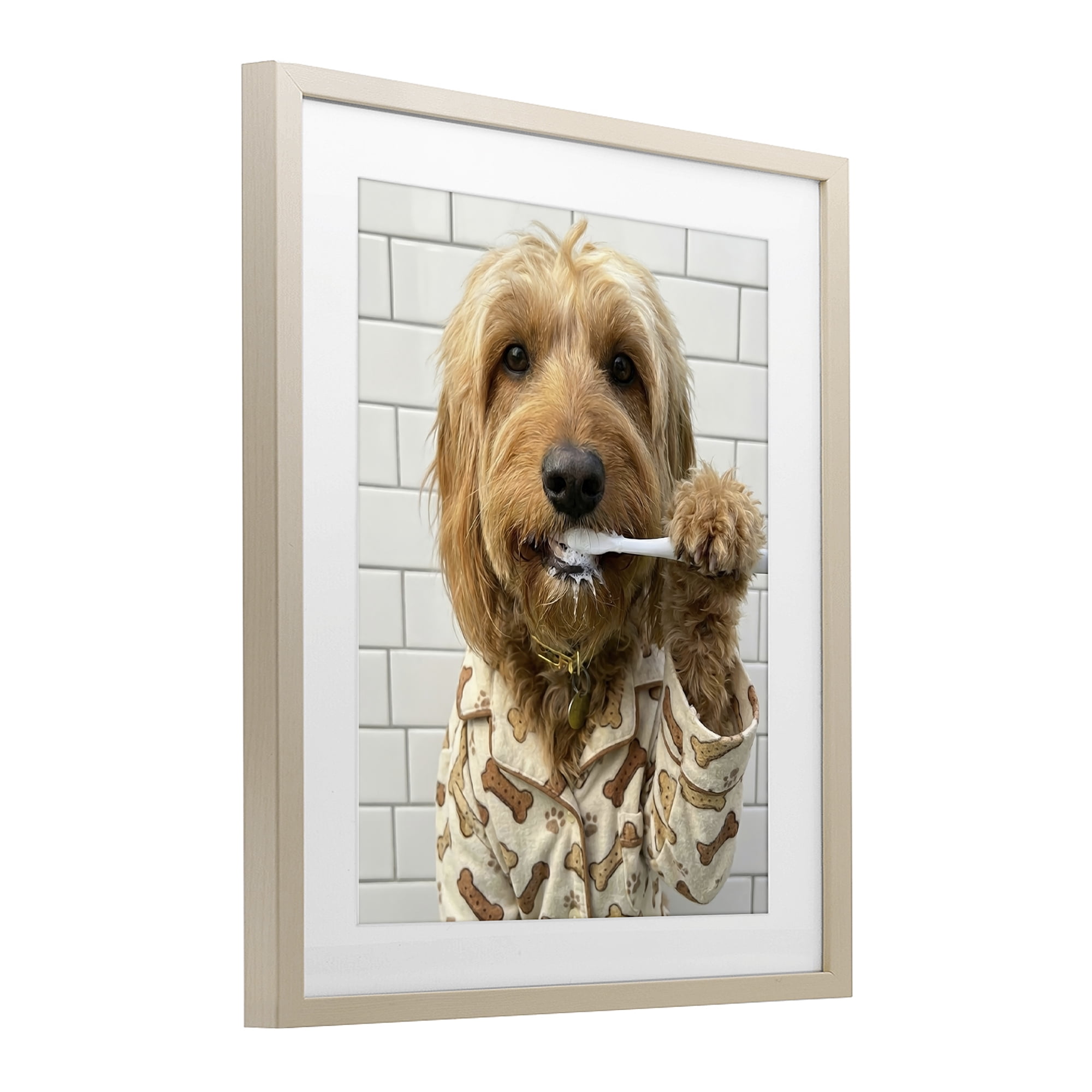 Stupell Industries Realistic Dog Brushing Teeth Birch Framed Print Under Glass, design by Abigail Walker