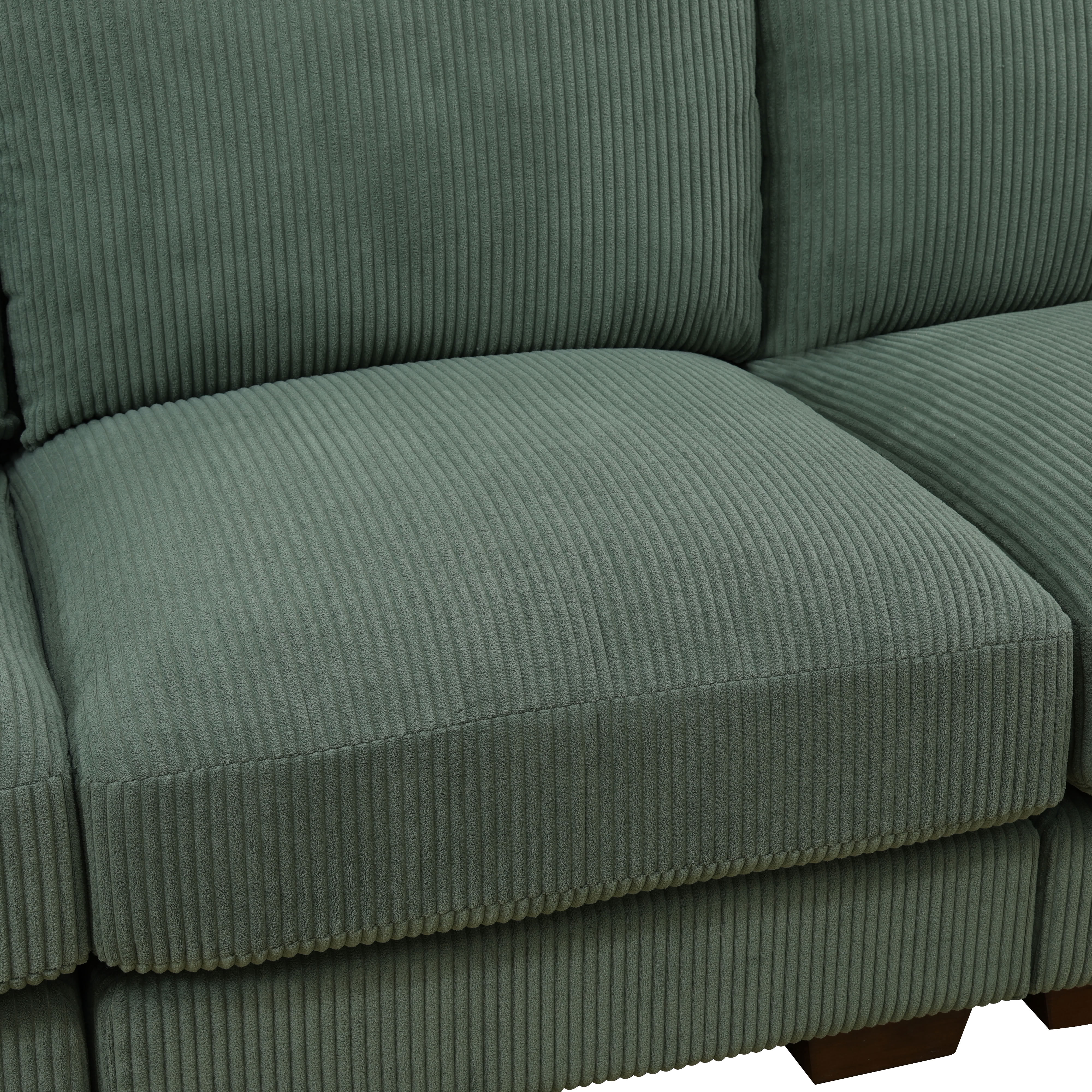 MAYEERTY Modular Sectional Sofa, Flocking Fabric Couch with Ottoman & Anti-Insect Frame, Green Living Room Furniture