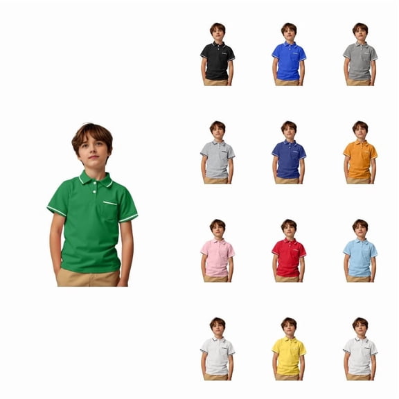 HNMKIU Boys' Tops, Tees & Shirts Striped Polo Shirt Short Sleeve With Pocket Button Closure Casual Summer Soft Top Green,7-8 Years