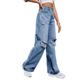 thumbnail image 3 of Women's Ripped Jeans High Waisted Distressed Baggy Straight Wide Leg Pants Middle Blue S, 3 of 10