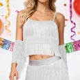 thumbnail image 2 of AWZXDE Women's Fashion Solid Color Sequin Latin Dance Top with Fringe Strapless Performance Clothing for Party Silver,L, 2 of 4