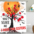 thumbnail image 1 of Rideau de Douche Arbre Effrayant avec Roses Rouges Chauves-Souris & Toiles d'Araignée - Décoration d'Halloween - "You't Scar'e Me", 1 of 4