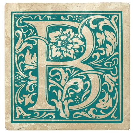 

Set of 4 Absorbent Stone 4 Ornamental Monogram Drink Coasters Tropical Teal