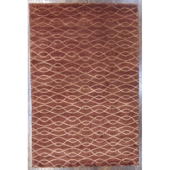 Wahi Rugs Hand Knotted Modern Wave Design High Low 6'0"x9'0" -w726