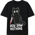 thumbnail image 6 of Men's Funny Cat T-shirt you saw nothing cat with bloody knife Halloween tee, 6 of 6