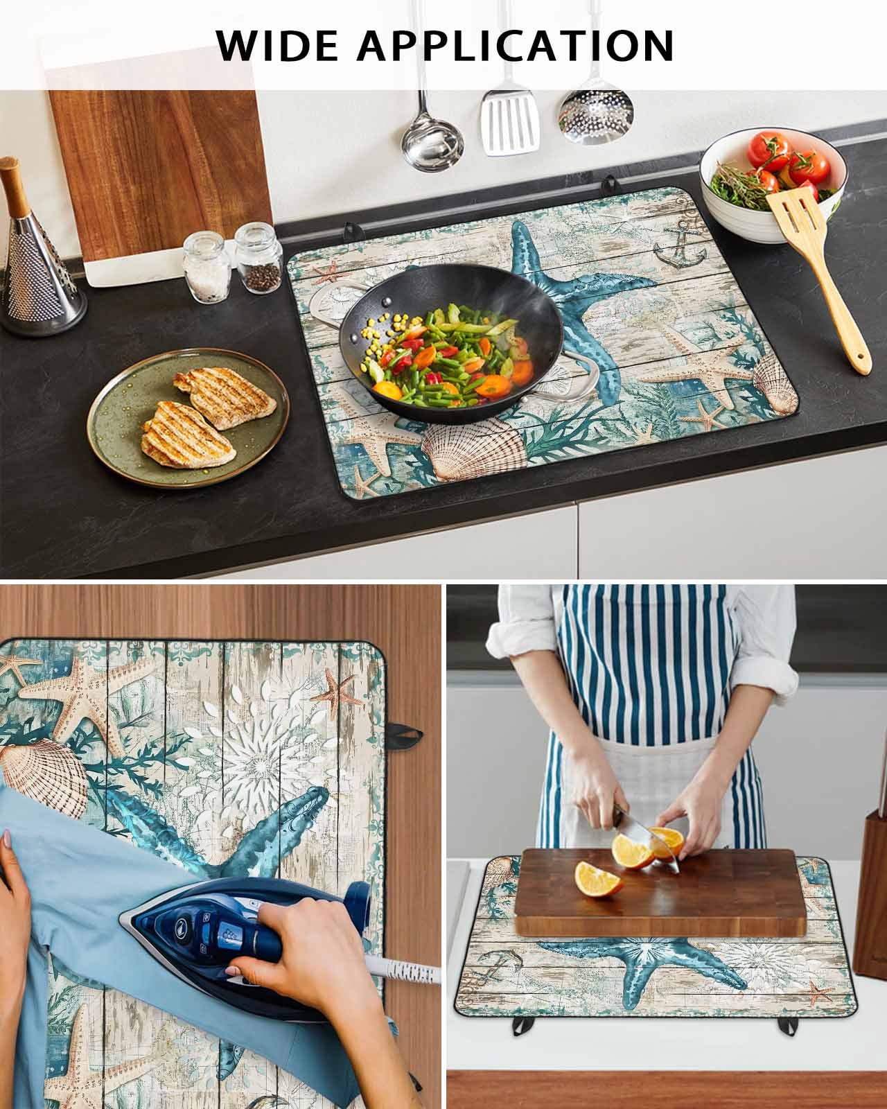 nqOlkjepod Large Induction Cooktop Protector Mat 24"x21", Teal Starfish Coastal Stove Top Covers for Electric Stove, Summer Beach Nautical Retro Stove Burner Cover Mats, Glass Top Stove Cover