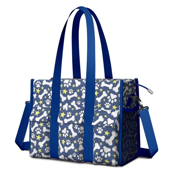 Teacher Tote Bag,Paw Print Dog Bone Teacher Utility Tote Bag,Large Work Tote Bags for Women with Multiple Pockets,Top Zipper Closure,13.8x10.6x6.7 Inch