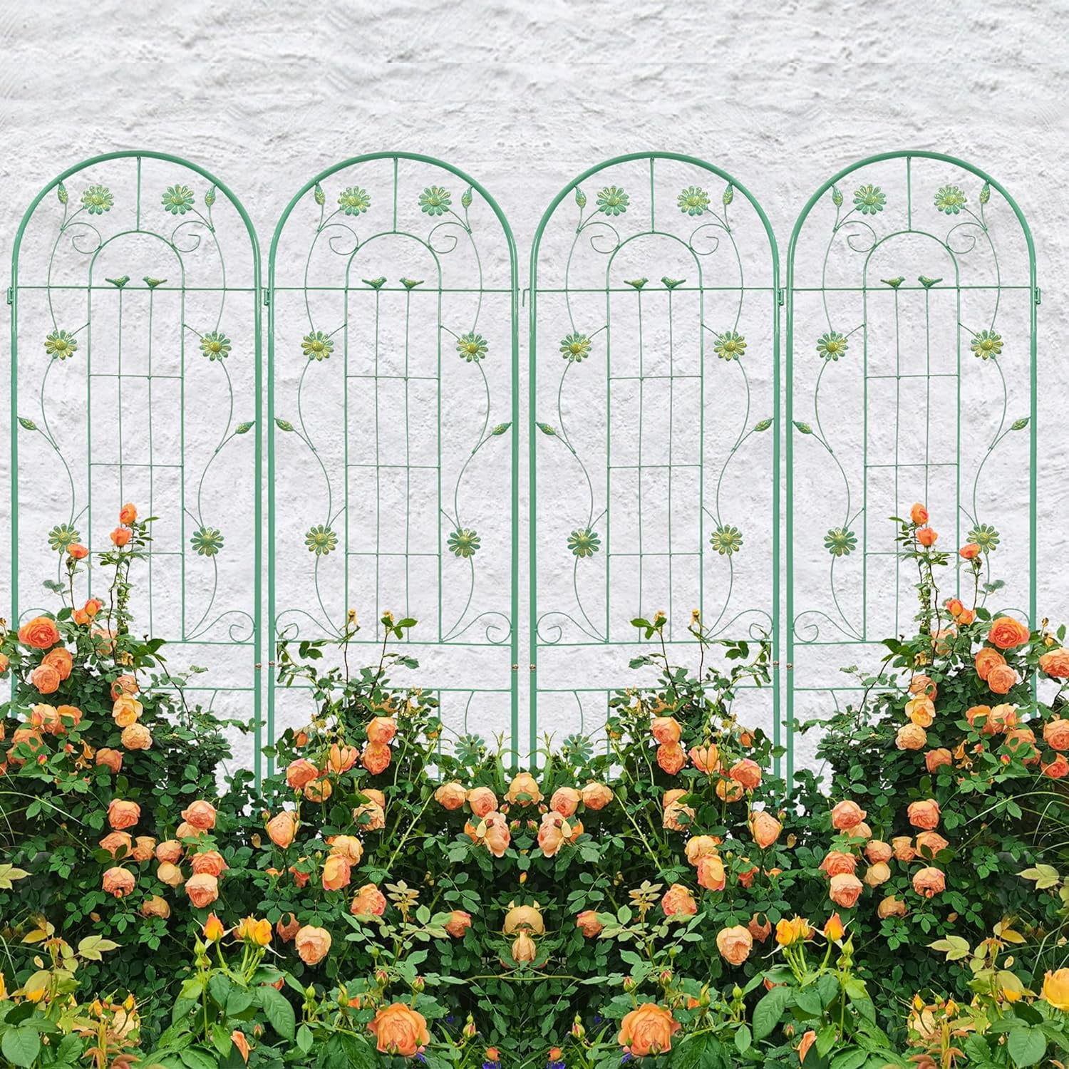 Miniyam 4 Pack 86.7x19.7in Arch Garden Trellis with Green Metal Coating – Perfect for Supporting Climbing Plants Outdoor(Flower Green)