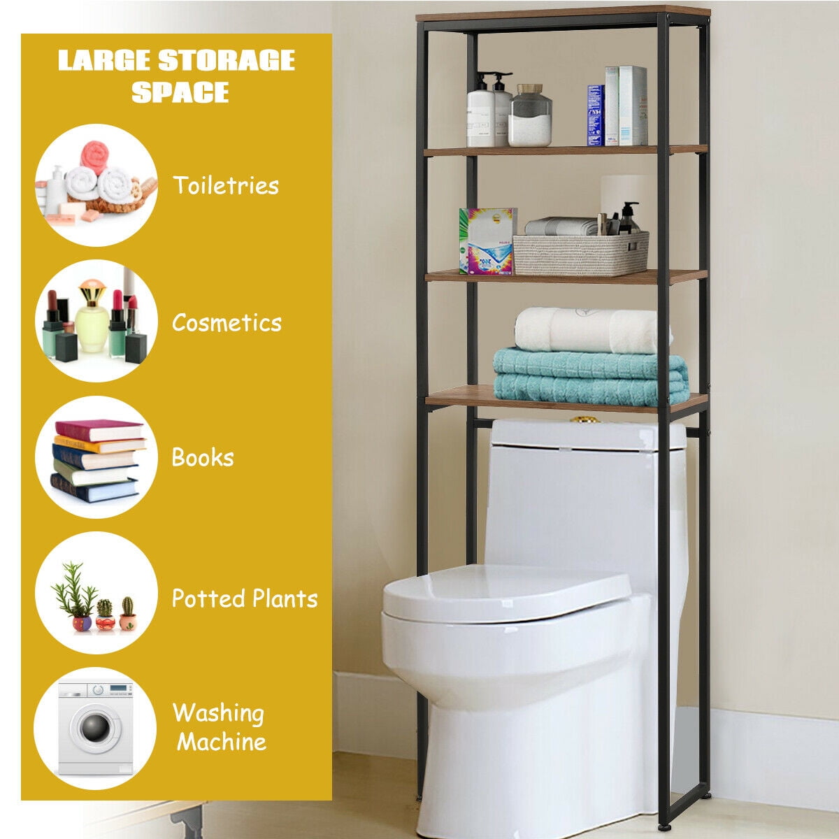 Gymax 4Tier Over The Toilet Storage Rack Metal Bathroom Space Saver w